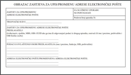 Upis adrese elektroničke pošte u sudski registar